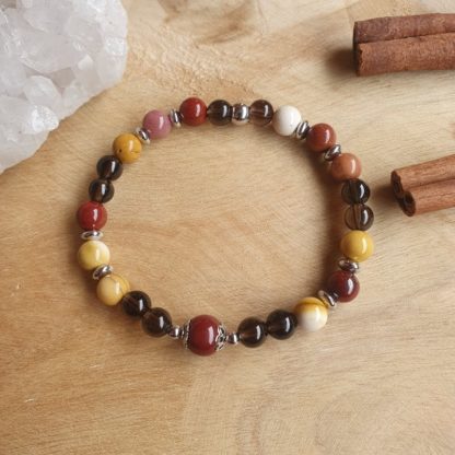 bracelet en jaspe mookaite et quartz fumé lithothérapie bijoux pierres véritables et naturelles