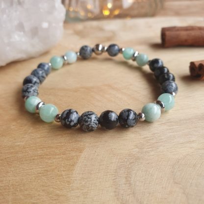 bracelet en amazonite et obsidienne neige lithothérapie bijoux pierres véritables et naturelles