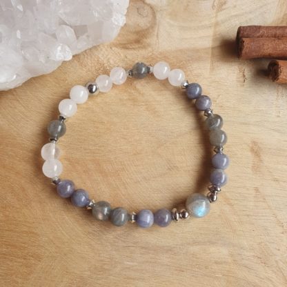 bracelet en tanzanite jade blanc labradorite lithothérapie bijoux pierres véritables et naturelles