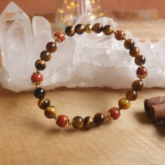 bracelet en oeil de tigre et jaspe rouge lithothérapie bijoux pierres véritables et naturelles