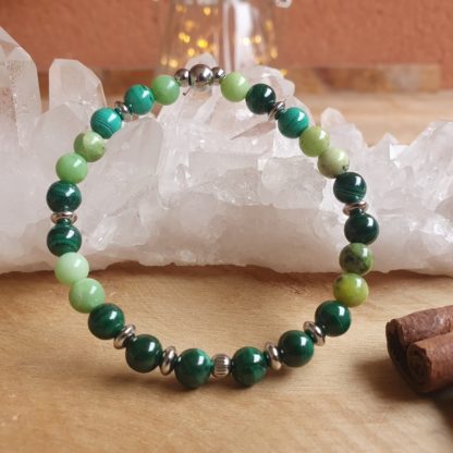 bracelet en malachite et chrysoprase lithothérapie bijoux pierres véritables et naturelles