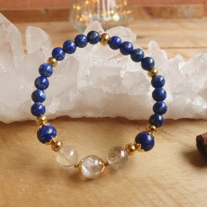 bracelet en lapis-lazuli et quartz rutile lithothérapie bijoux pierres véritables et naturelles