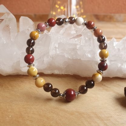 bracelet en jaspe mookaite et quartz fumé lithothérapie bijoux pierres véritables et naturelles