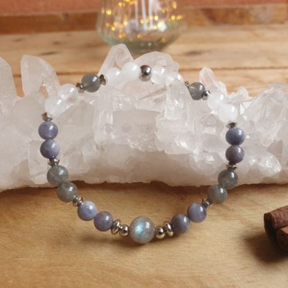 bracelet en tanzanite jade blanc labradorite lithothérapie bijoux pierres véritables et naturelles