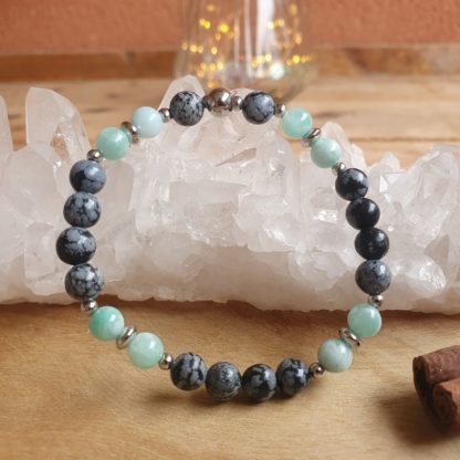 bracelet en amazonite et obsidienne neige lithothérapie bijoux pierres véritables et naturelles