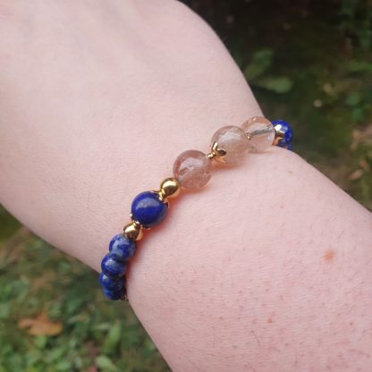 bracelet en lapis-lazuli et quartz rutile lithothérapie bijoux pierres véritables et naturelles