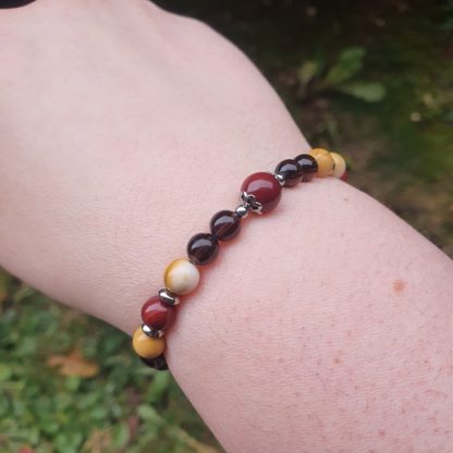 bracelet en jaspe mookaite et quartz fumé lithothérapie bijoux pierres véritables et naturelles