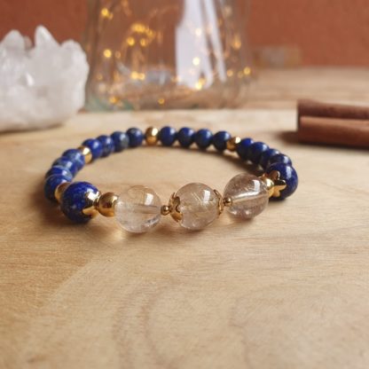 bracelet en lapis-lazuli et quartz rutile lithothérapie bijoux pierres véritables et naturelles