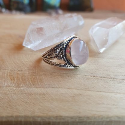 Bague en quartz rose argent 925 pierre naturelle bijoux lithothérapie