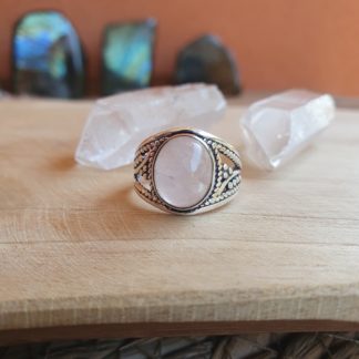 Bague en quartz rose argent 925 pierre naturelle bijoux lithothérapie