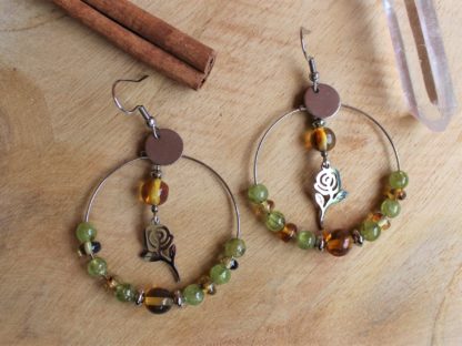 boucles d'oreilles en péridot et ambre lithothérapie bijoux pierres véritables et naturelles