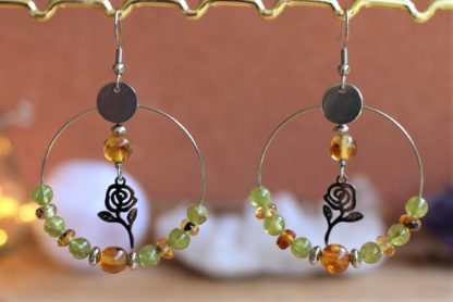 boucles d'oreilles en péridot et ambre lithothérapie bijoux pierres véritables et naturelles