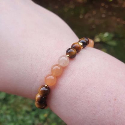 bracelet en oeil de tigre et calcite orange lithothérapie bijoux pierres véritables et naturelles