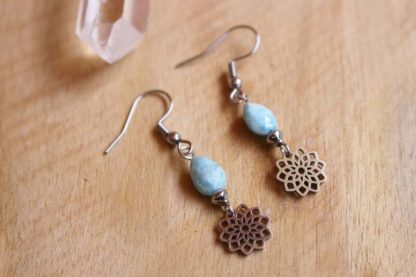 boucles d'oreilles en larimar lithothérapie bijoux pierres véritables et naturelles