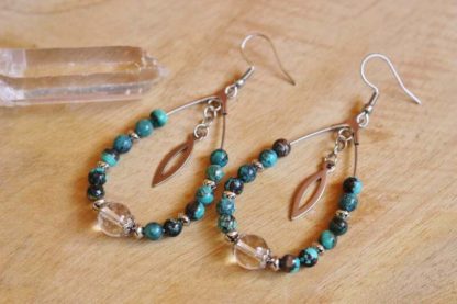 boucles d'oreilles en turquoise véritable lithothérapie bijoux pierres véritables et naturelles