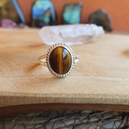 Bague en oeil de tigre argent 925 pierre naturelle bijoux lithothérapie