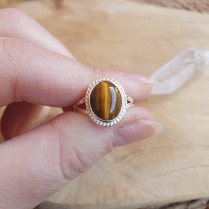 Bague en oeil de tigre argent 925 pierre naturelle bijoux lithothérapie