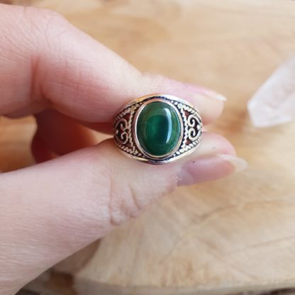 Bague en malachite argent 925 pierre naturelle bijoux lithothérapie