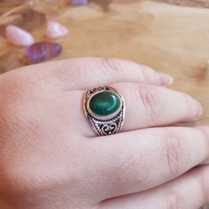 Bague en malachite argent 925 pierre naturelle bijoux lithothérapie