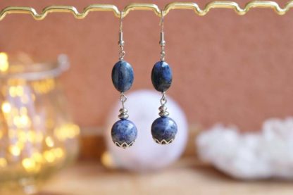 boucles d'oreilles en sodalite verte lithothérapie bijoux pierres véritables et naturelles