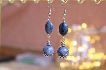 boucles d'oreilles en sodalite verte lithothérapie bijoux pierres véritables et naturelles