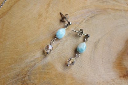 boucles d'oreilles en larimar et cristaux lithothérapie bijoux pierres véritables et naturelles