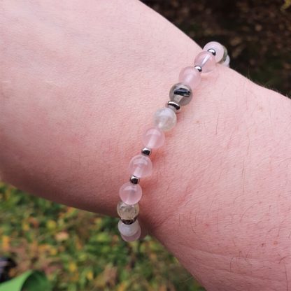 Bracelet en prehnite et quartz rose pierres naturelles lithothérapie fait main bijoux artisanaux