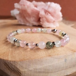 Bracelet en prehnite et quartz rose pierres naturelles lithothérapie fait main bijoux artisanaux