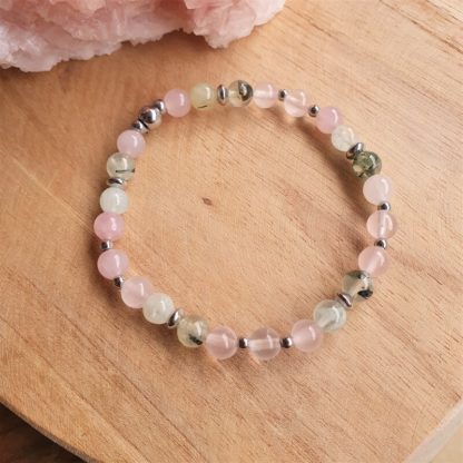 Bracelet en prehnite et quartz rose pierres naturelles lithothérapie fait main bijoux artisanaux