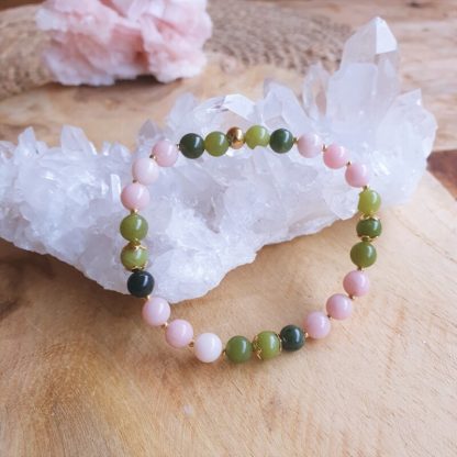 Bracelet en jade et opale rose pierres naturelles lithothérapie bijoux