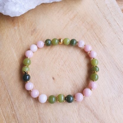 Bracelet en jade et opale rose pierres naturelles lithothérapie bijoux