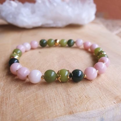 Bracelet en jade et opale rose pierres naturelles lithothérapie bijoux