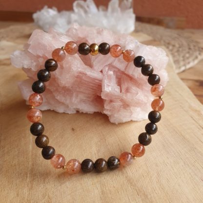 Bracelet en pierre de soleil et bronzite (réservé)