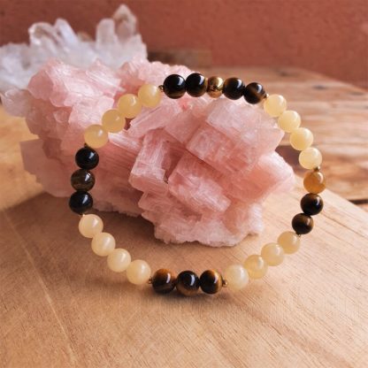 Bracelet en oeil de tigre et calcite jaune pierres naturelles lithothérapie fait main bijoux artisanaux