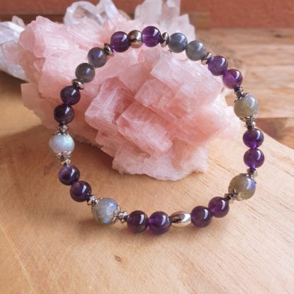 Bracelet en labradorite et améthyste bijoux pierres naturelles lithothérapie