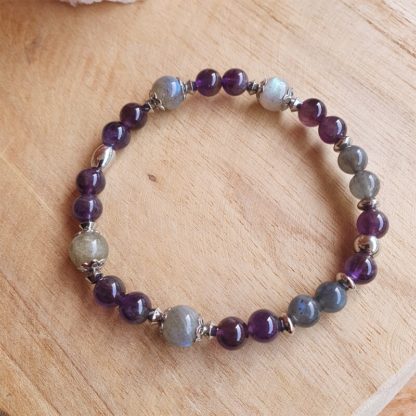 Bracelet en labradorite et améthyste bijoux pierres naturelles lithothérapie