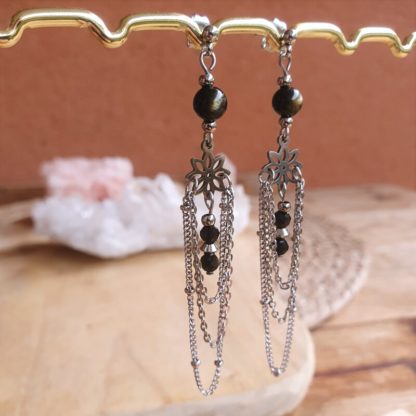 boucles d'oreilles en obsidienne dorée bijoux pierres naturelles lithothérapie