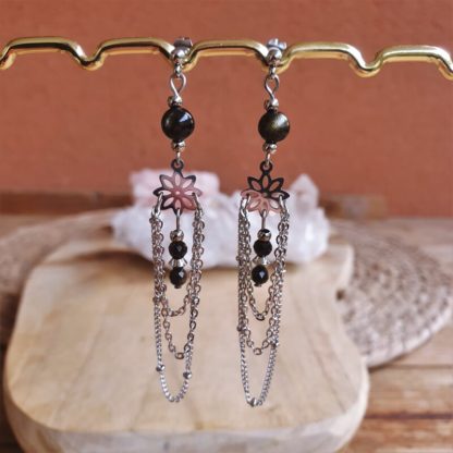 boucles d'oreilles en obsidienne dorée bijoux pierres naturelles lithothérapie