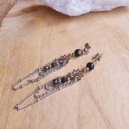 boucles d'oreilles en obsidienne dorée bijoux pierres naturelles lithothérapie