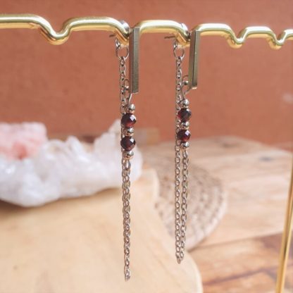 boucles d'oreilles en grenat almandin bijoux pierres naturelles lithothérapie