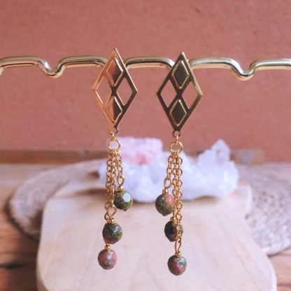 Boucles d'oreilles en épidote-unakite lithothérapie pierres naturelles bijoux minéraux véritables