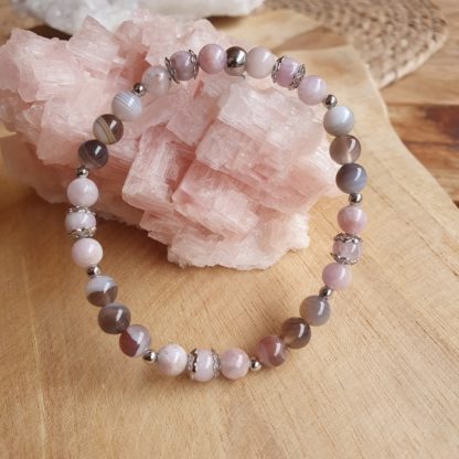 Bracelet en kunzite et agate du botswana pierres naturelles pour la lithothérapie et bijoux