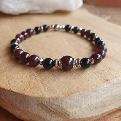 Bracelet en grenat almandin et hyperstène pierres naturelles lithothérapie bijoux