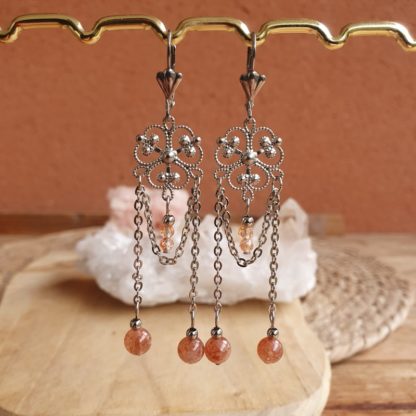 Boucles d'oreilles en pierre de soleil bijoux pierres naturelles lithothérapie minéraux