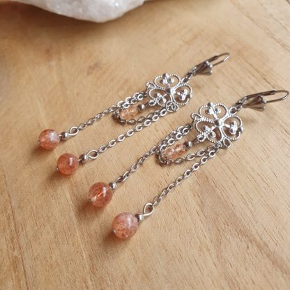 Boucles d'oreilles en pierre de soleil bijoux pierres naturelles lithothérapie minéraux