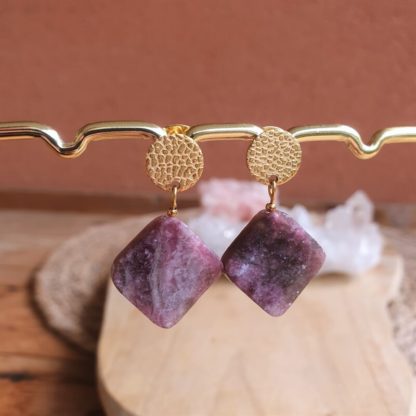 Boucles d'oreilles en lépidolite pierres naturelles lithothérapie bijoux