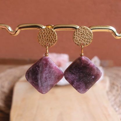 Boucles d'oreilles en lépidolite pierres naturelles lithothérapie bijoux