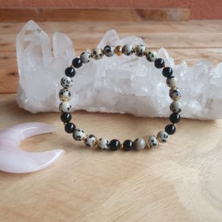 Bracelet en jaspe dalmatien et tourmaline noire bijoux en pierres naturelles lithothérapie made in france artisanat français