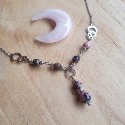 Collier en rhodonite bijoux en pierres naturelles lithothérapie made in france artisanat français