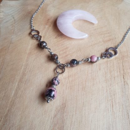 Collier en rhodonite bijoux en pierres naturelles lithothérapie made in france artisanat français